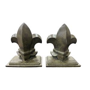 CBK 1998 Set Of Beautiful Fleur De Lis  Green Bookends 6.5" Tall‎